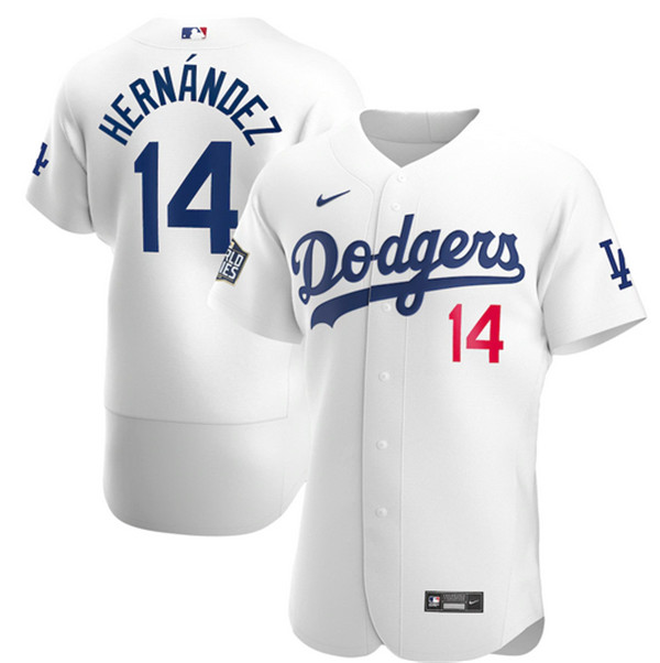 Men's Los Angeles Dodgers Grey #14 Kiké Hernández White 2020 World Series Bound stitched MLB Jersey